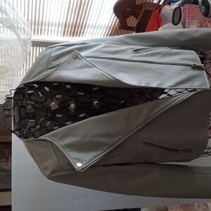 Ladies Bagatelle Faux Leather Moto Style Jacket Small Off White Color